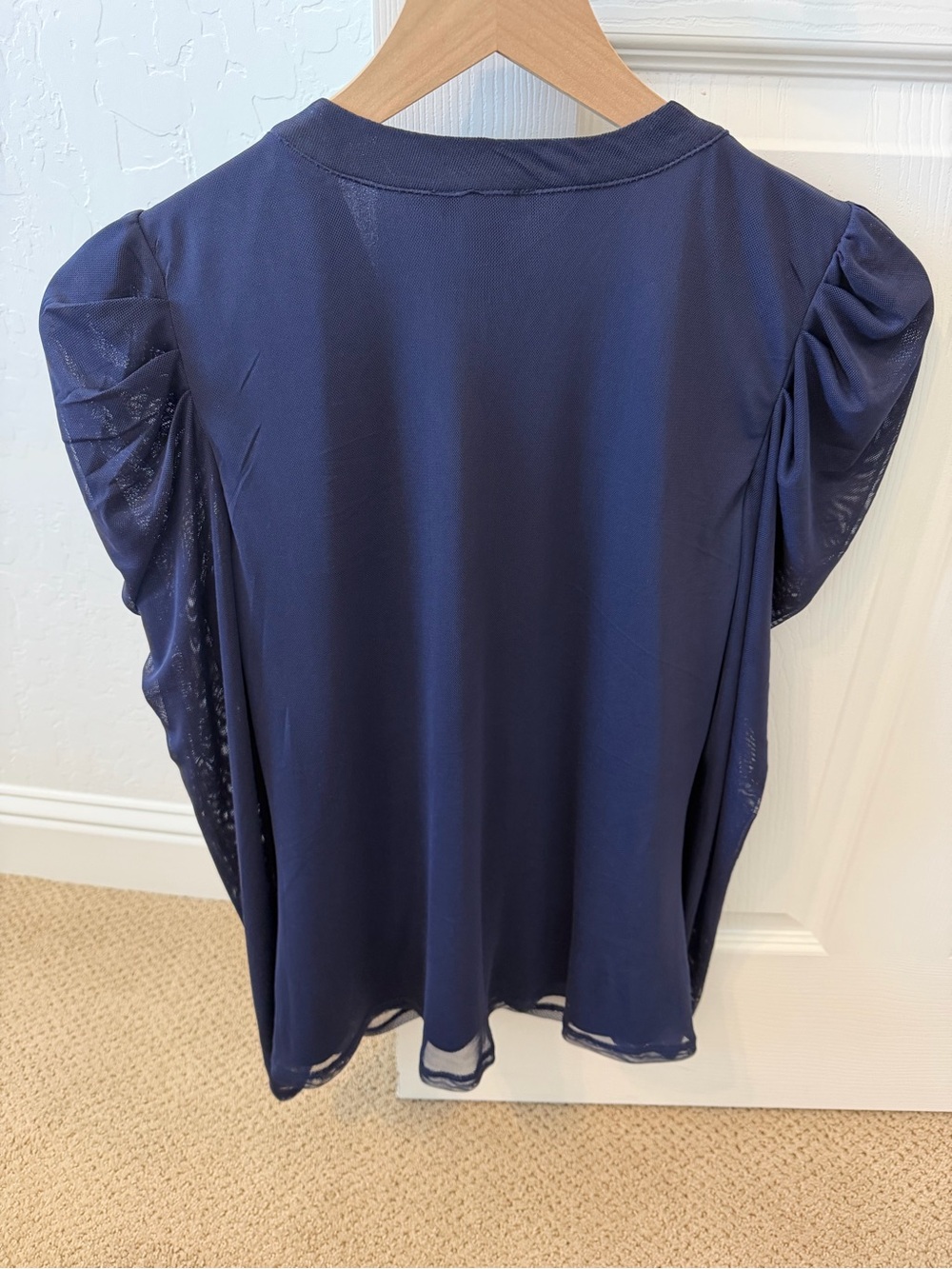Halogen Navy Ruched Button Front V-Neck Blouse - Picture 4 of 6